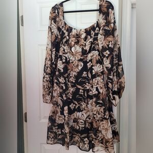 Floral Black and Brown Dress